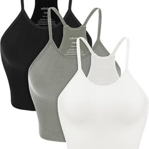 ODODOS Women's Seamless Rib-Knit Tank Tops